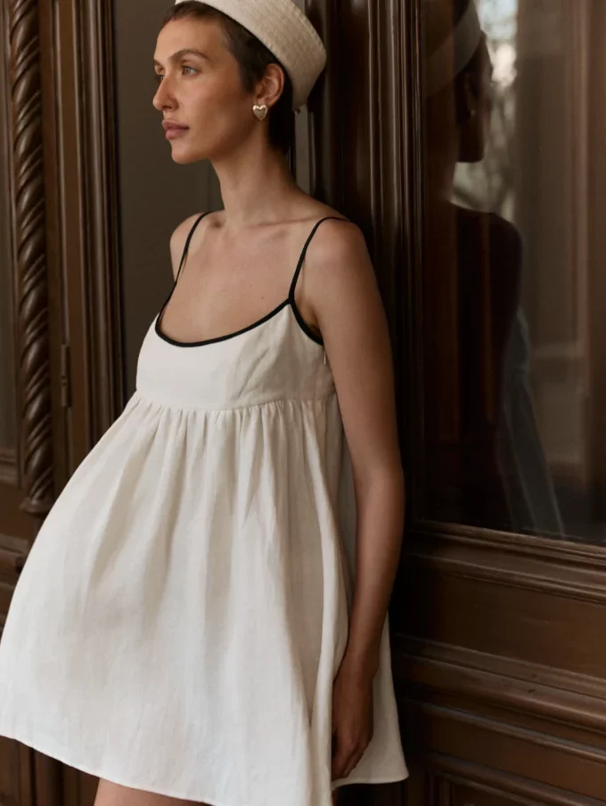 Сукня Bazhane міні трапеція з чорною окантовкою молочний льон