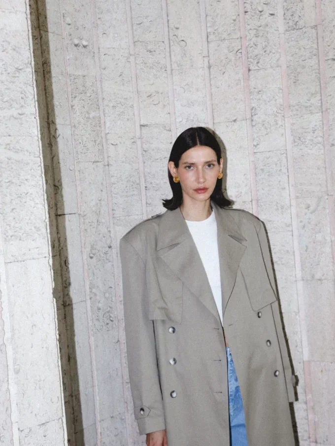 Тренч Bazhane оверсайз довгий оливковий