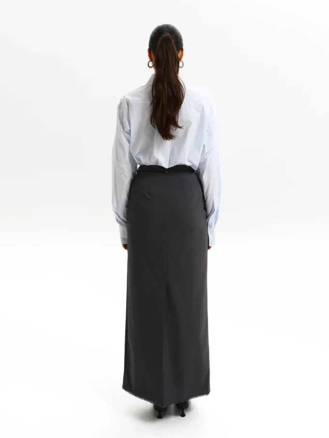 Сорочка Bazhane оверсайз подовжена молочний у блакитну смужку