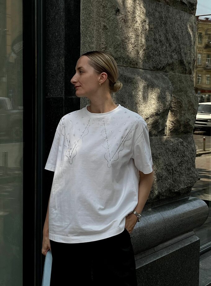 Футболка Zigzag молочна комірець