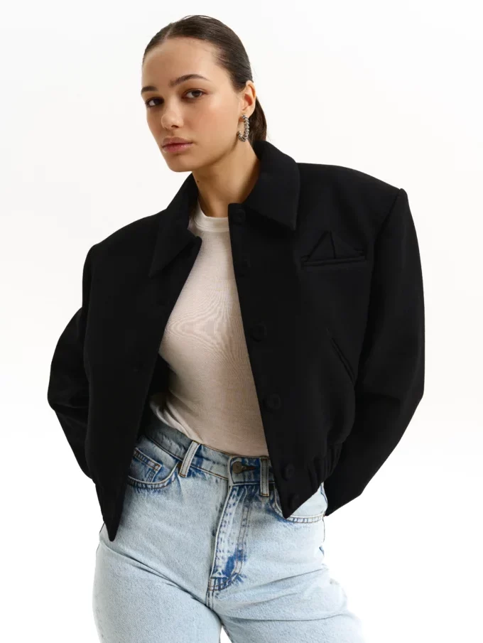 Бомбер Bazhane оверсайз на гудзиках з трикутничком чорний