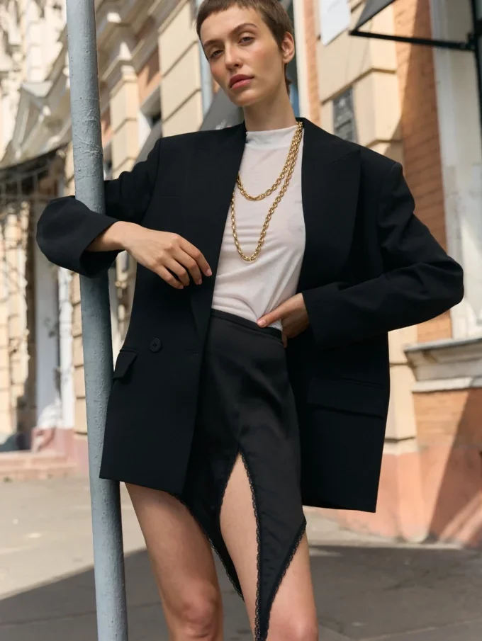 Жакет Bazhane двобортний оверсайз з підплічниками чорний