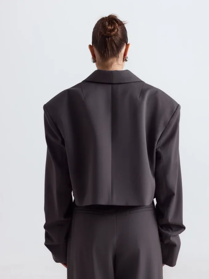 Жакет Bazhane кроп із збіркою на рукаві графіт