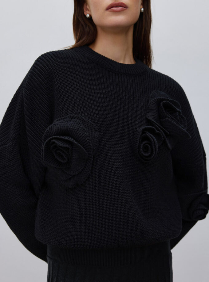 Светр 25union декорований об'ємними квітами Розе чорний