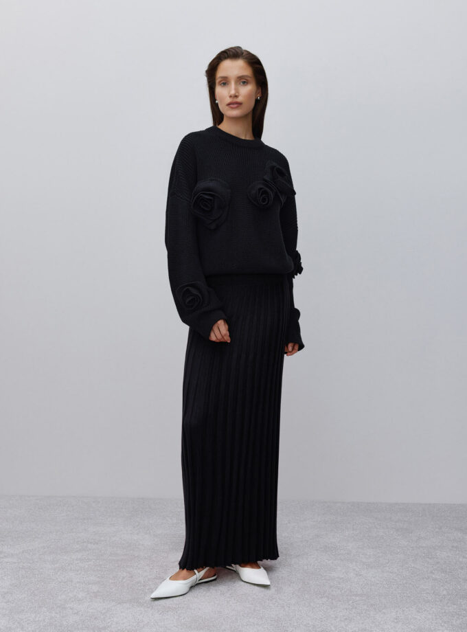 Светр 25union декорований об'ємними квітами Розе чорний