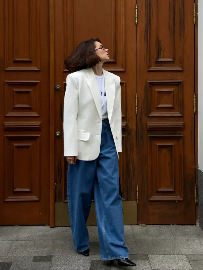 Джинси Bazhane широкі висока посадка синій