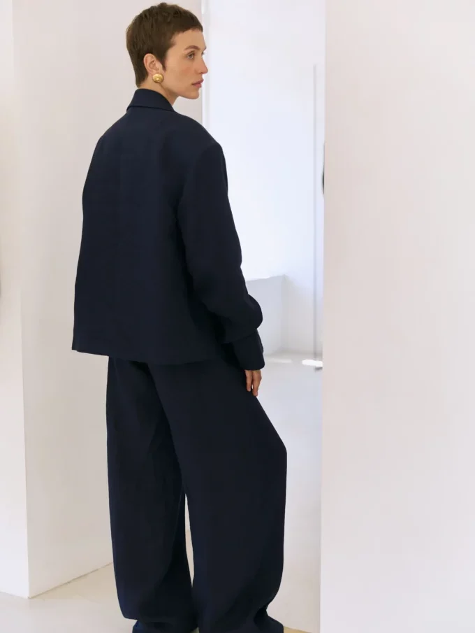 Брюки Bazhane на середній посадці прямі синій льон