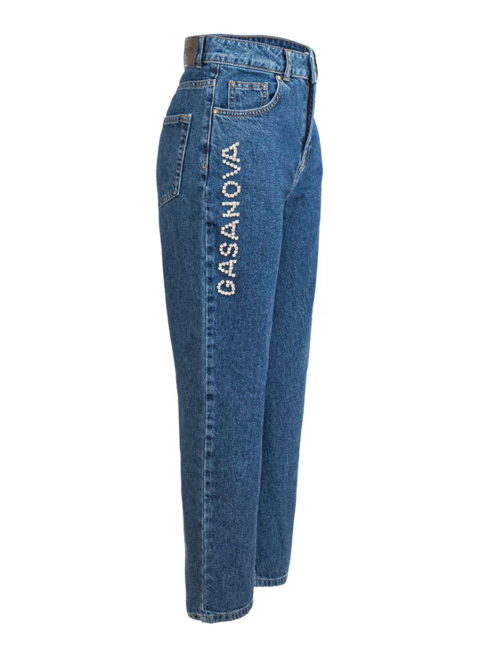 Джинси Gasanova мом з лого на стегні кам. сині