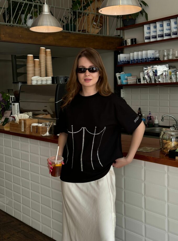 Футболка Zigzag чорна з корсетом Пенелопа (crystal)