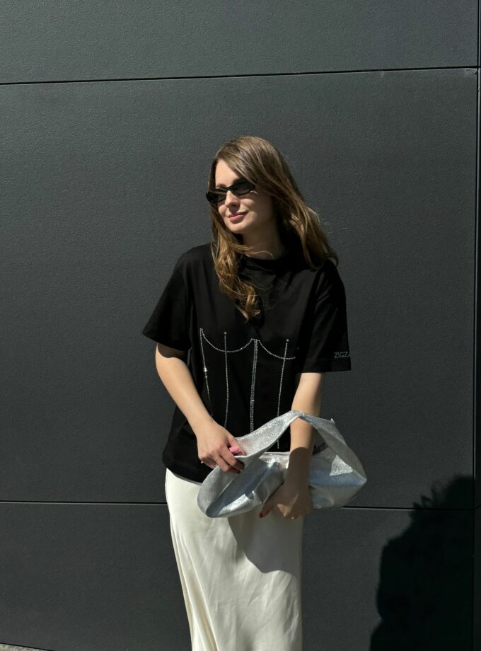 Футболка Zigzag чорна з корсетом Пенелопа (crystal)