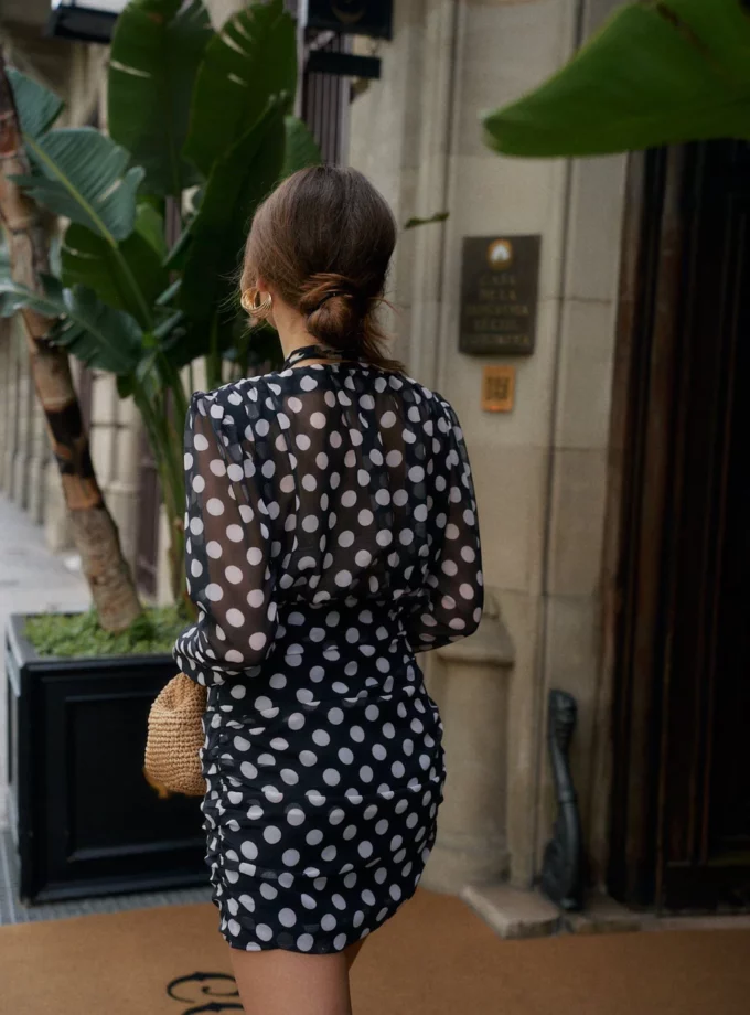 Сукня MOHD міні чорна в горох з квіткою