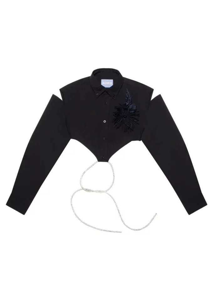 Топ OMELIA S93 чорний з розрізами та квіткою