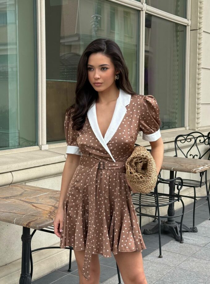 Сукня MOHD міні горох бежева