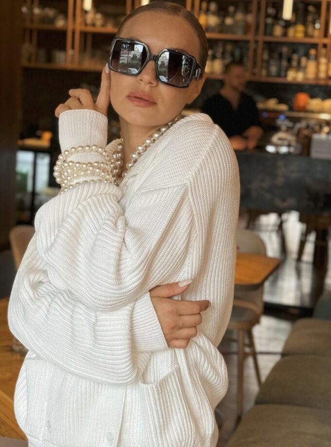 Комплект Shevchenko брючний з жакетом-резинкою молочний