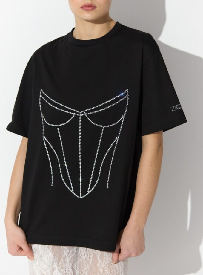 Футболка Zigzag чорна з корсетом Кейт