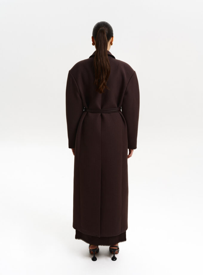 Пальто Bazhane оверсайз прямого крою двобортне з акцентним плечем коричневий