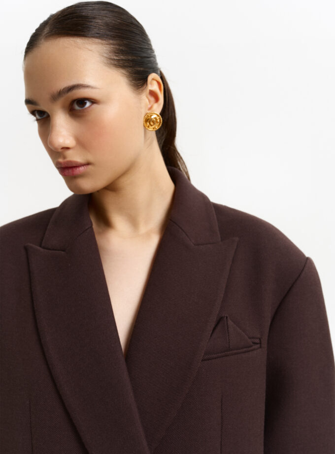 Пальто Bazhane оверсайз прямого крою двобортне з акцентним плечем коричневий