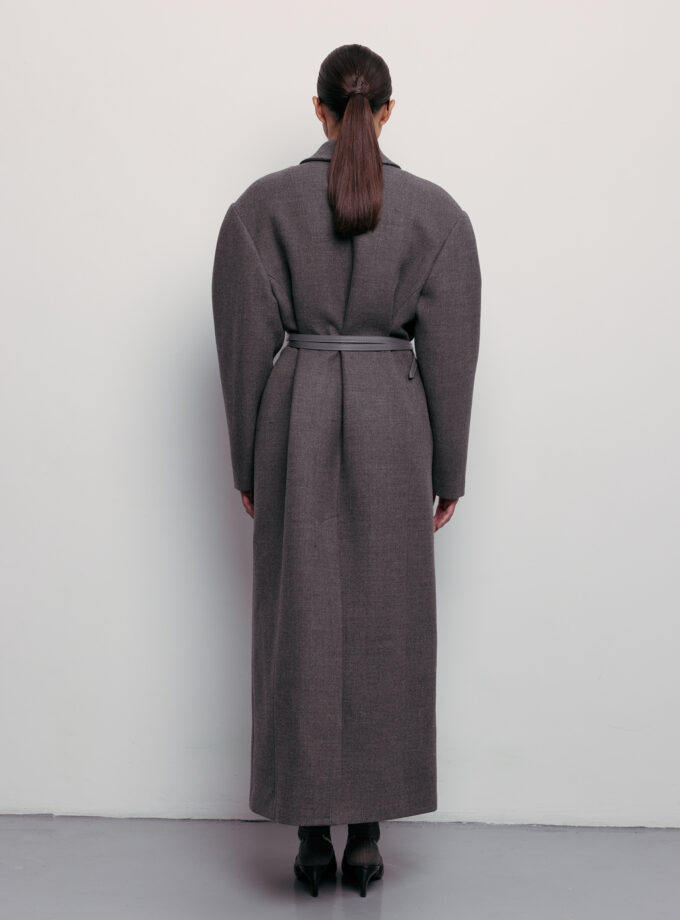 Пальто Bazhane оверсайз прямого крою двобортне з акцентним плечем сірий