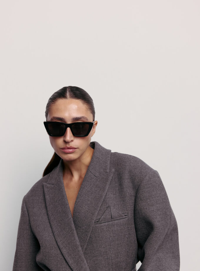 Пальто Bazhane оверсайз прямого крою двобортне з акцентним плечем сірий