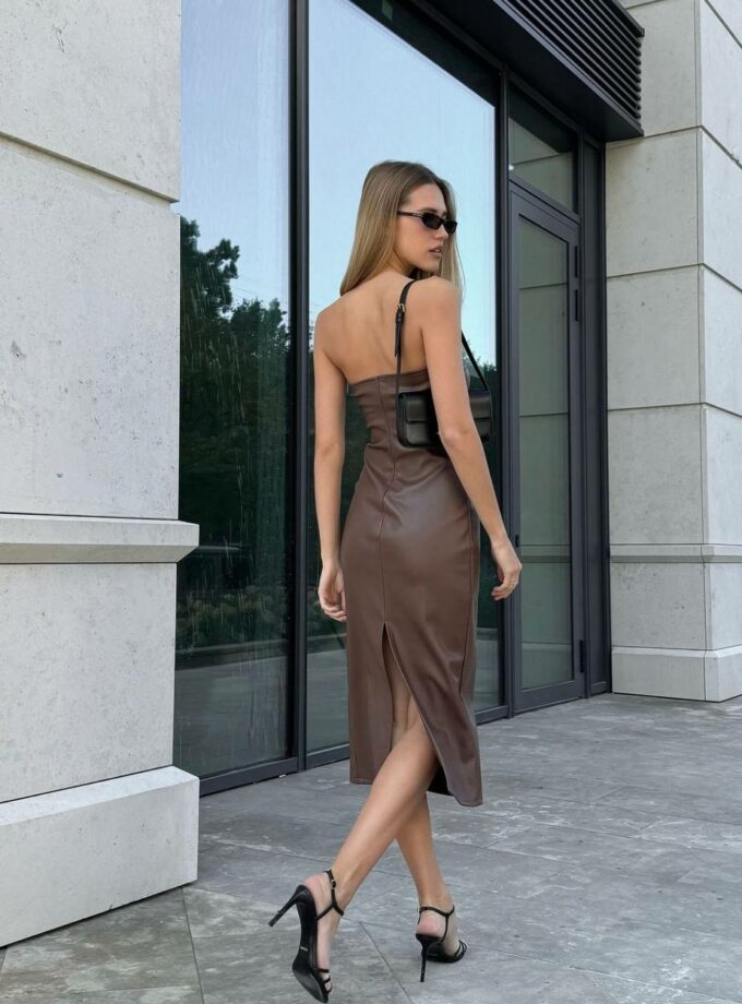 Сукня FLEUR DE LYS міді екошкіра шоколадна