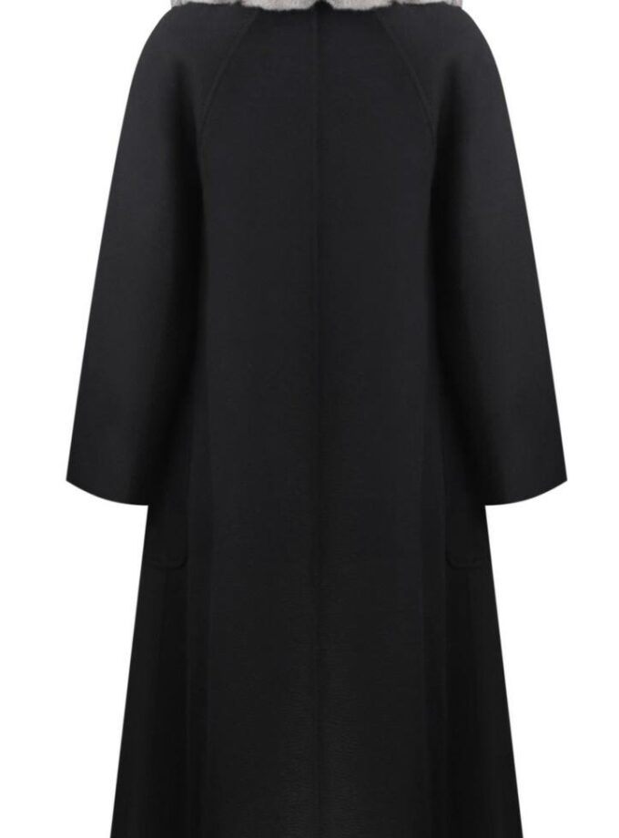 Пальто AS чорний подовжене комір з шиншилли