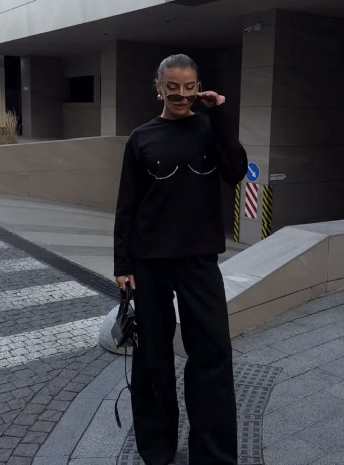 Лонгслів Zigzag чорний бюст 2-нитка (Crystal)