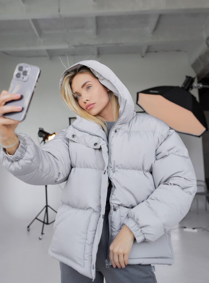 Пуховик Marymax трансформер з накладними карманами світло-сірий