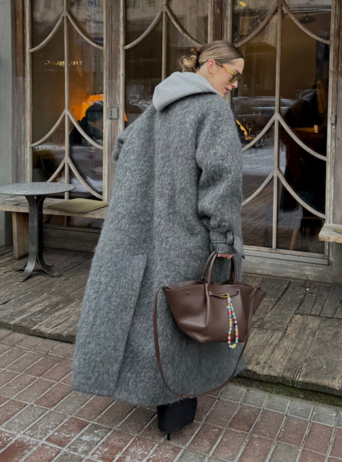 Пальто Bazhane зі спущеним рукавом максі з пряжкою графіт