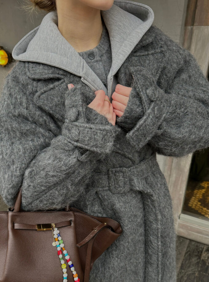 Пальто Bazhane зі спущеним рукавом максі з пряжкою графіт