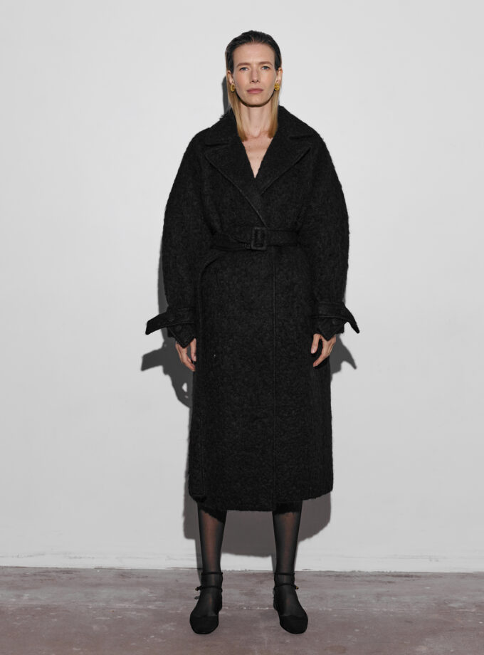 Пальто Bazhane зі спущеним рукавом максі з пряжкою чорний альпака