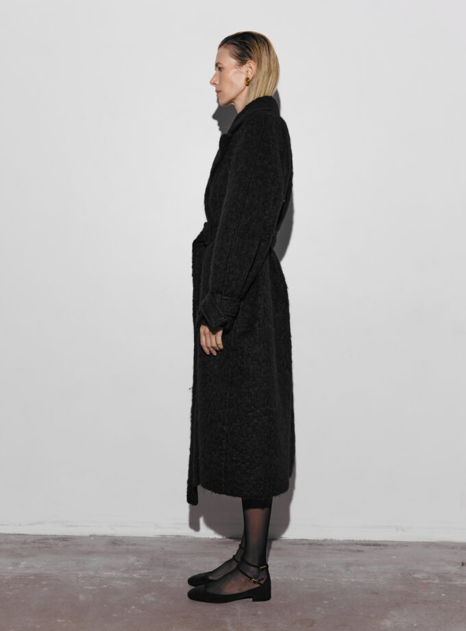 Пальто Bazhane зі спущеним рукавом максі з пряжкою чорний альпака