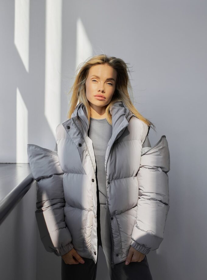 Пуховик Marymax трансформер з накладними карманами світло-сірий