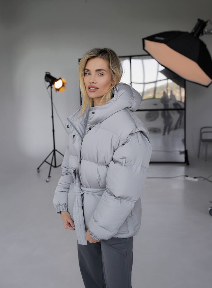 Пуховик Marymax трансформер з накладними карманами світло-сірий