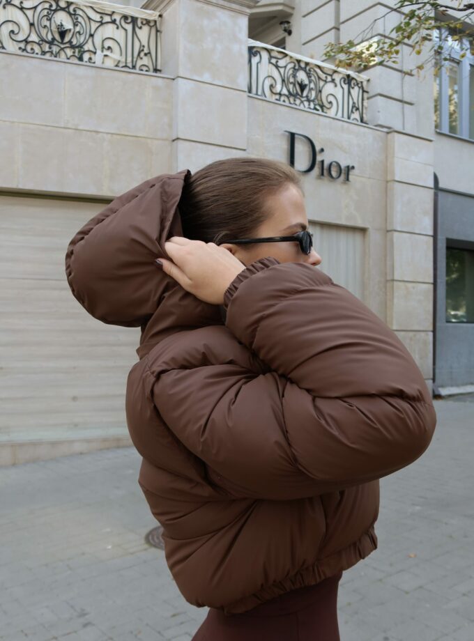 Пуховик Marymax трансформер вкорочений на резинці шоколад світлий