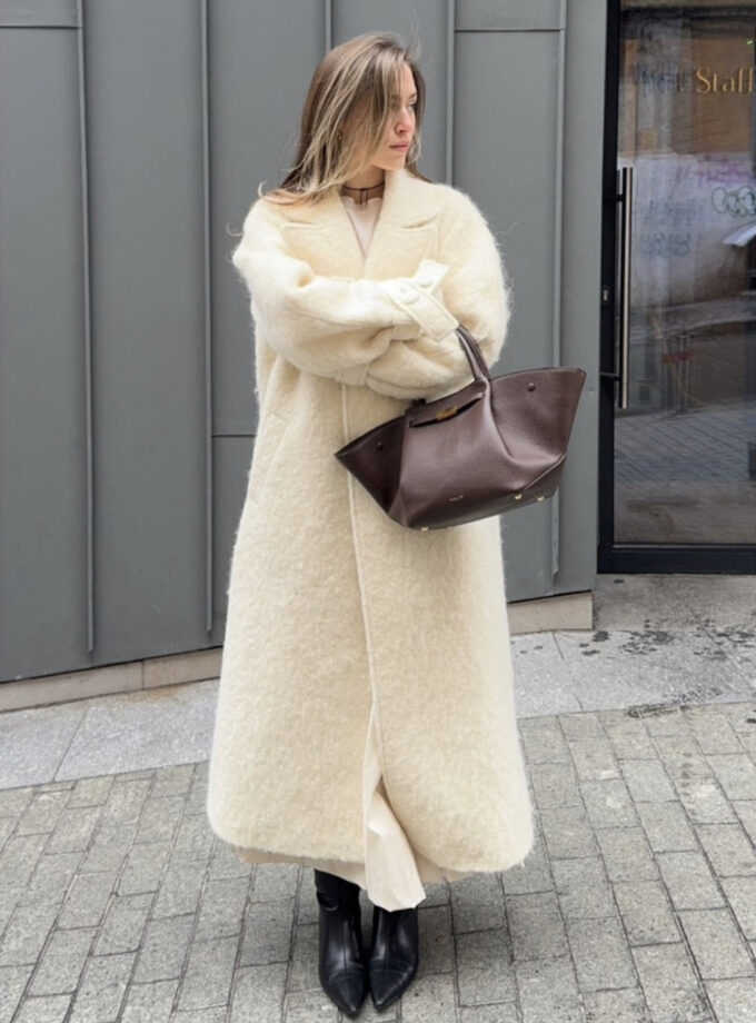 Пальто Bazhane зі спущеним рукавом максі з пряжкою молочний