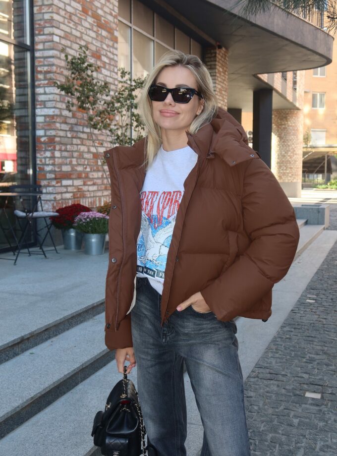 Пуховик Marymax трансформер на затяжці шоколад темний