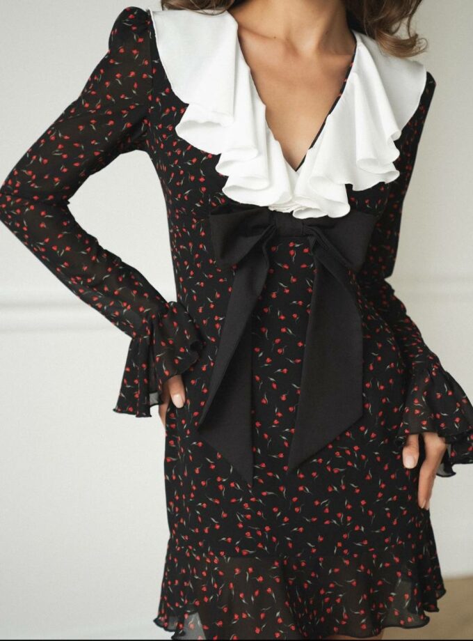 Сукня MOHD жабо чорна квіти комір білий