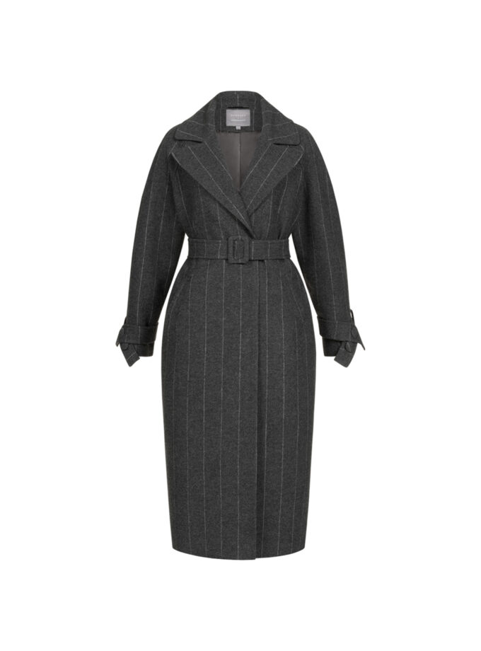 Пальто Bazhane зі спущеним рукавом максі сірий у смужку