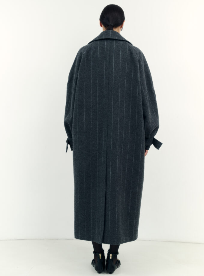 Пальто Bazhane зі спущеним рукавом максі сірий у смужку