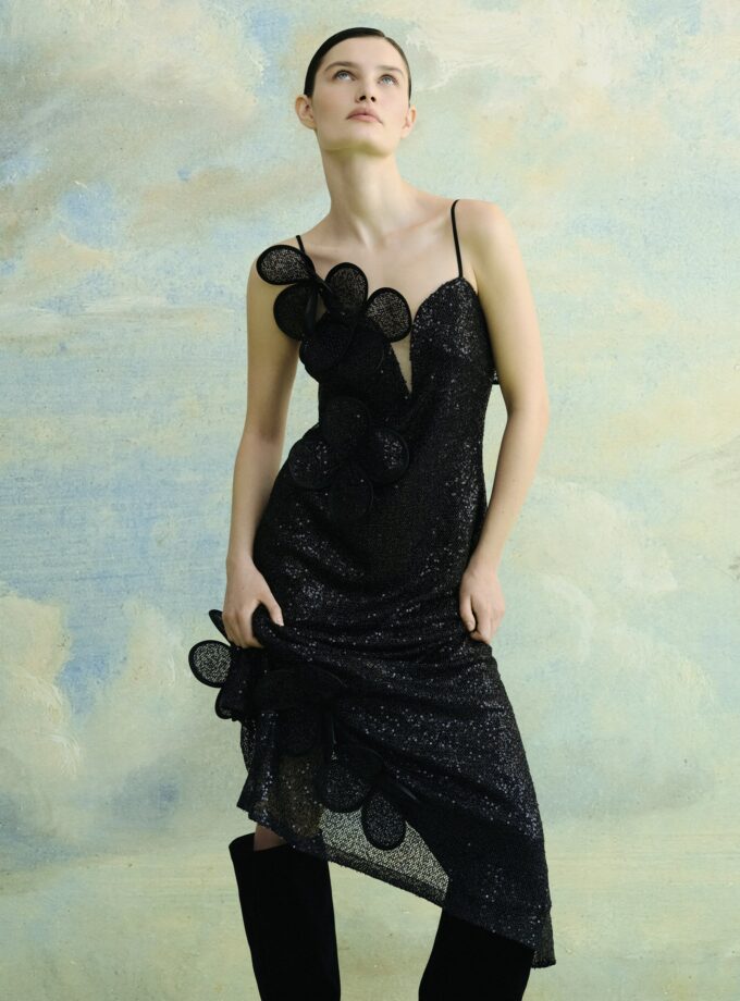 Сукня Malva Florea максі  в паєтки на бретелях чорна