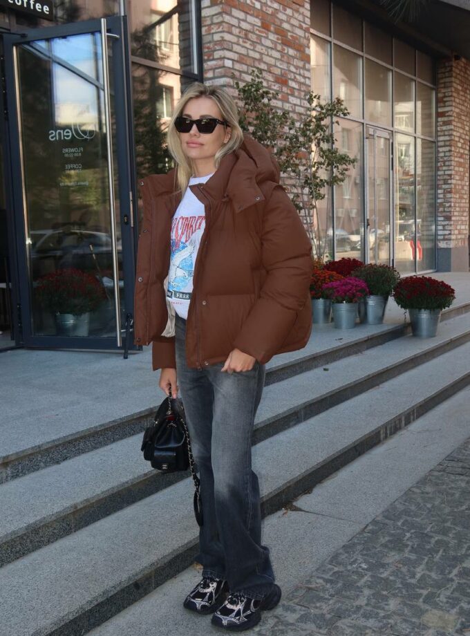 Пуховик Marymax трансформер на затяжці шоколад світлий