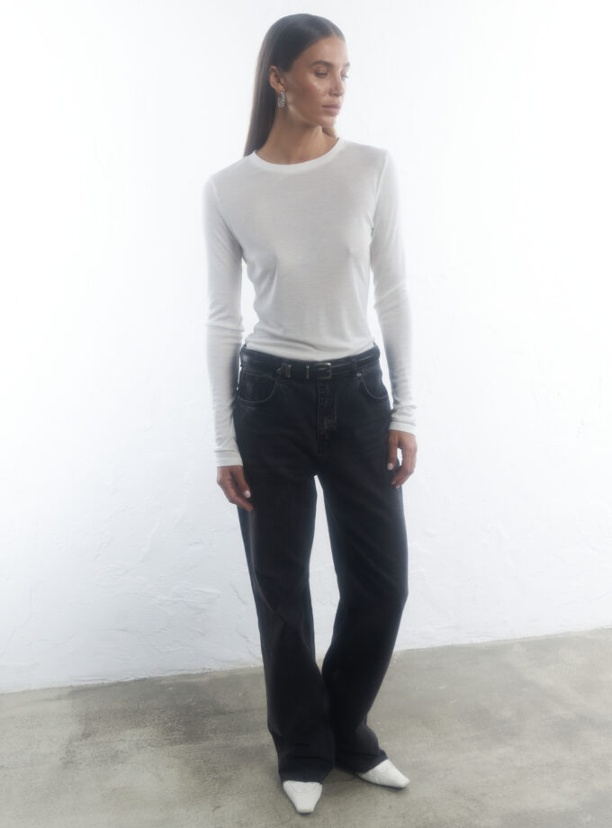 Лонгслів Bazhane приталений напівпрозорий молочний