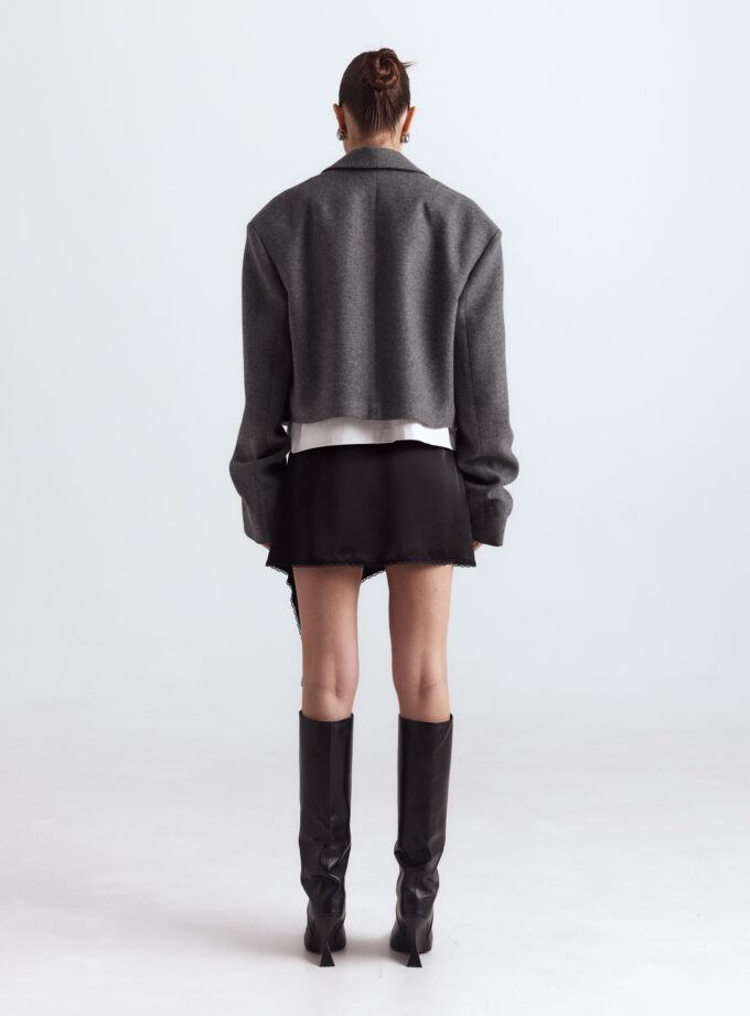 Пальто Bazhane кроп зі збіркою на рукаві сірий