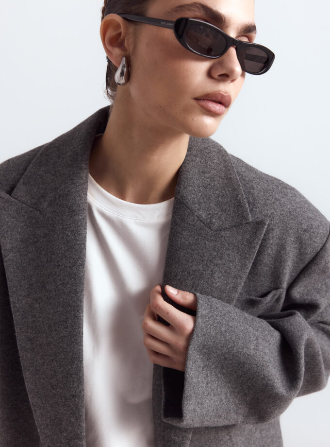 Пальто Bazhane кроп зі збіркою на рукаві сірий