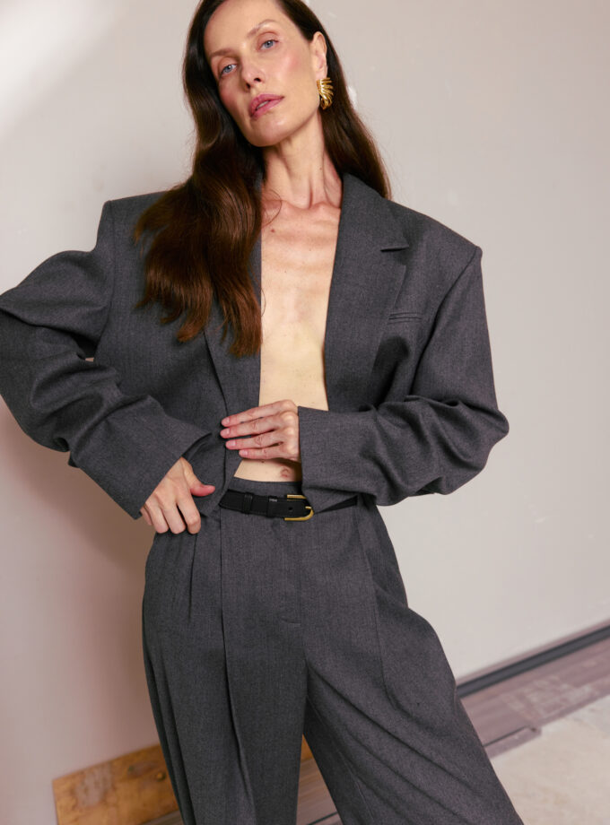 Жакет Bazhane кроп із збіркою на рукаві сірий