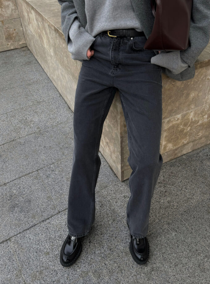 Джинси Bazhane прямого крою з високою посадкою сірий