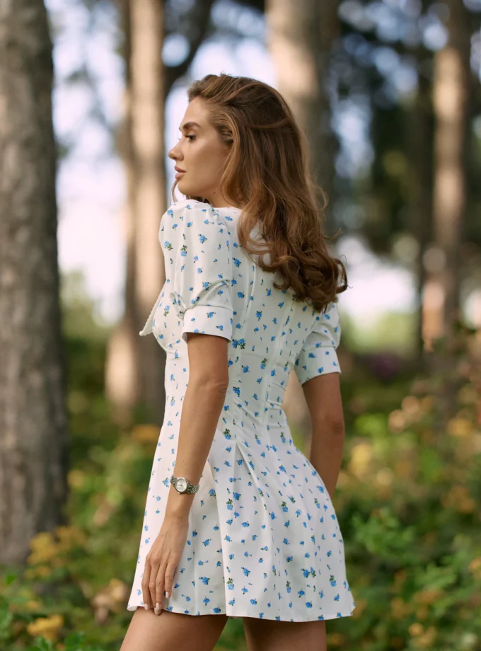 Сукня MOHD міні біло-блакитна квіти