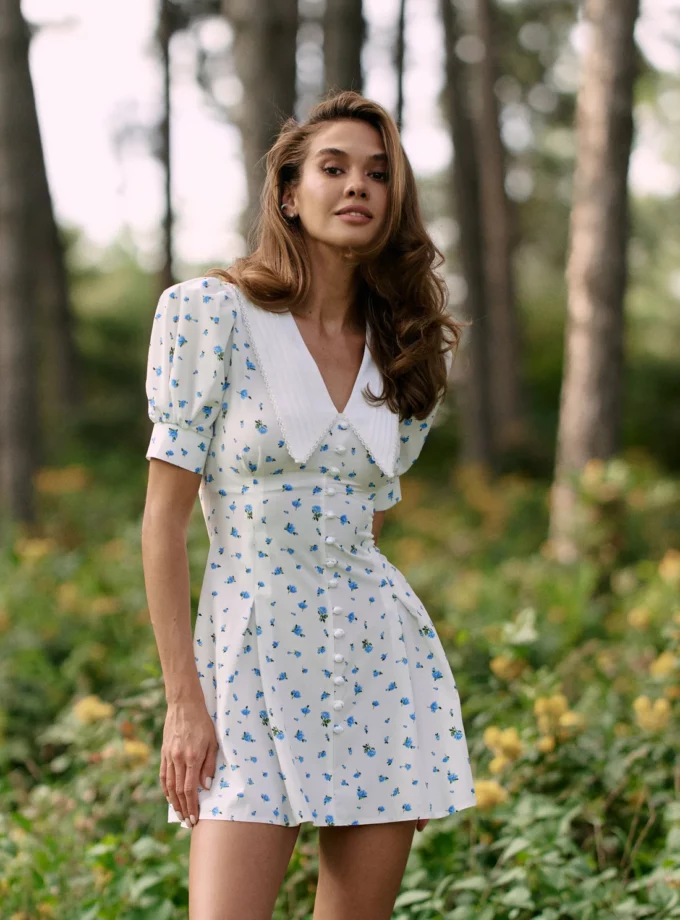 Сукня MOHD міні біло-блакитна квіти