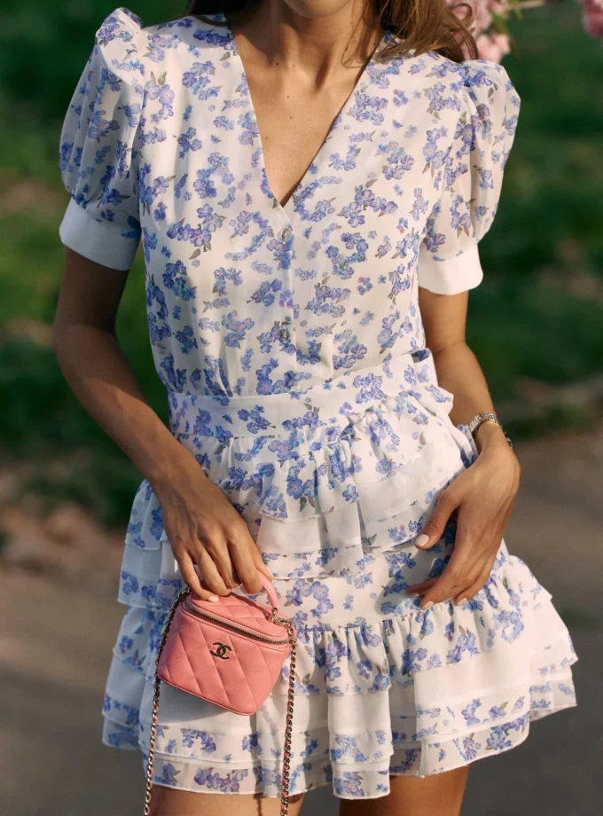 Сукня MOHD міні шифонова біло-блакитна квіти