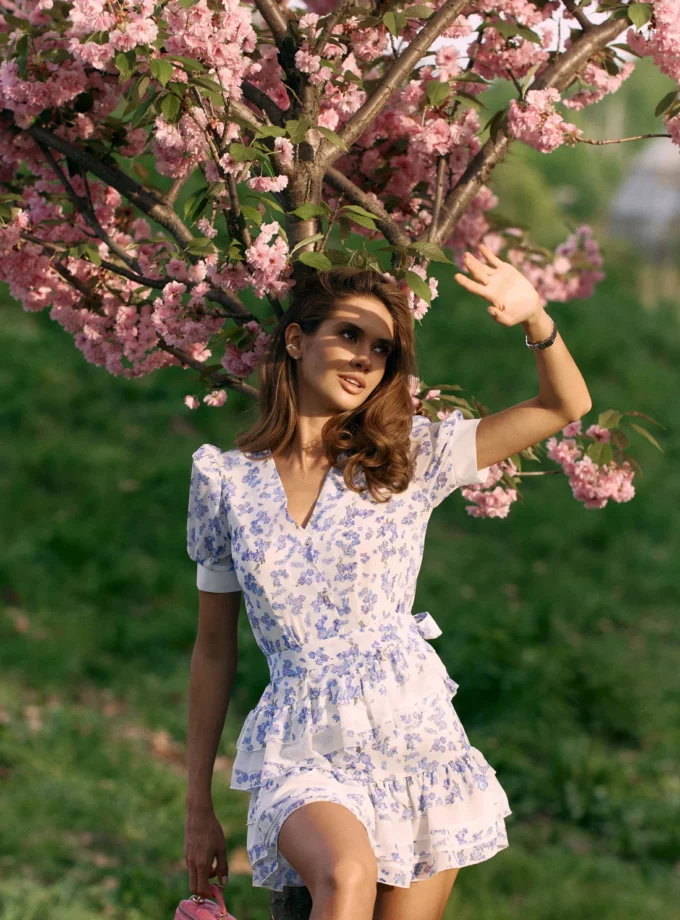 Сукня MOHD міні шифонова біло-блакитна квіти